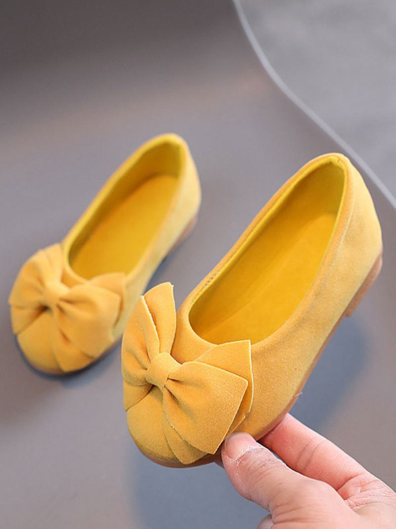 Flower Παπούτσια Για Κορίτσια Rose Suede Leather Bows Πάρτι For Kids - Κίτρινο