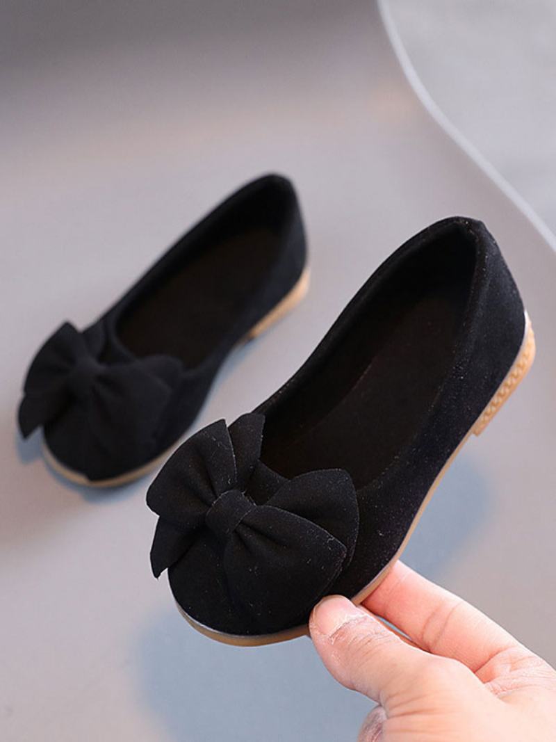 Flower Παπούτσια Για Κορίτσια Rose Suede Leather Bows Πάρτι For Kids - Μαύρο