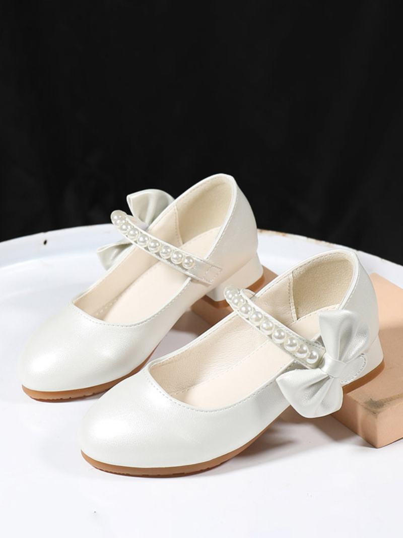 Flower Παπούτσια Για Κορίτσια Warm White Pu Leather Bows Πάρτι For Kids