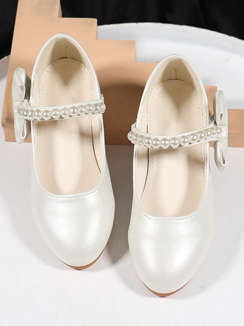 Flower Παπούτσια Για Κορίτσια Warm White Pu Leather Bows Πάρτι For Kids - Θερμό Λευκό