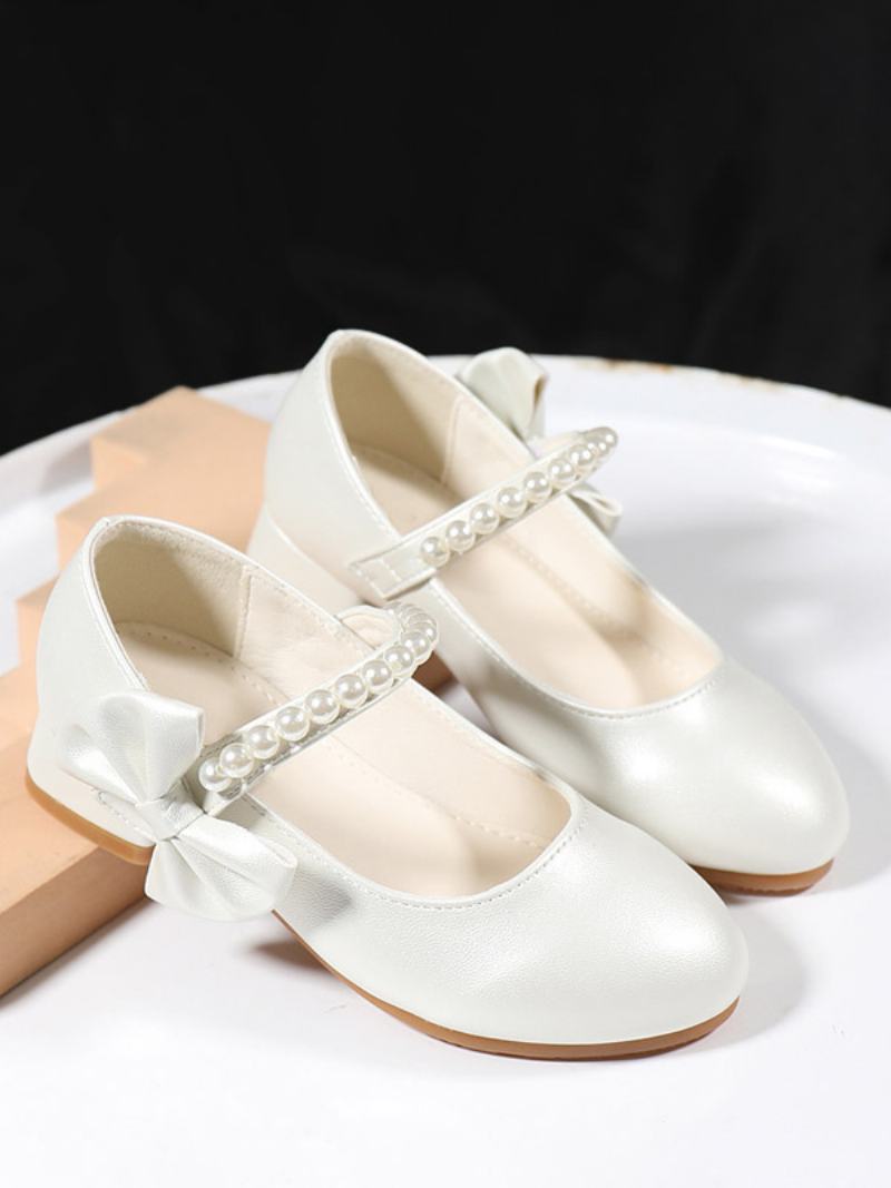 Flower Παπούτσια Για Κορίτσια Warm White Pu Leather Bows Πάρτι For Kids - Θερμό Λευκό