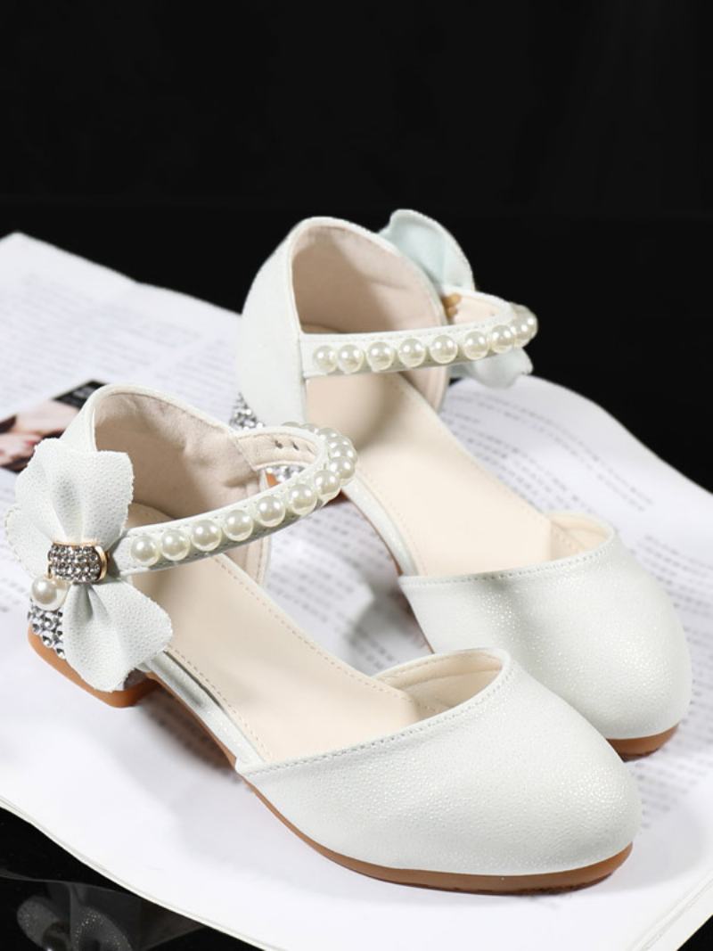 Flower Παπούτσια Για Κορίτσια White Suede Leather Bows Πάρτι For Kids - Άσπρο