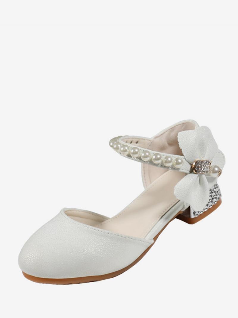 Flower Παπούτσια Για Κορίτσια White Suede Leather Bows Πάρτι For Kids - Άσπρο