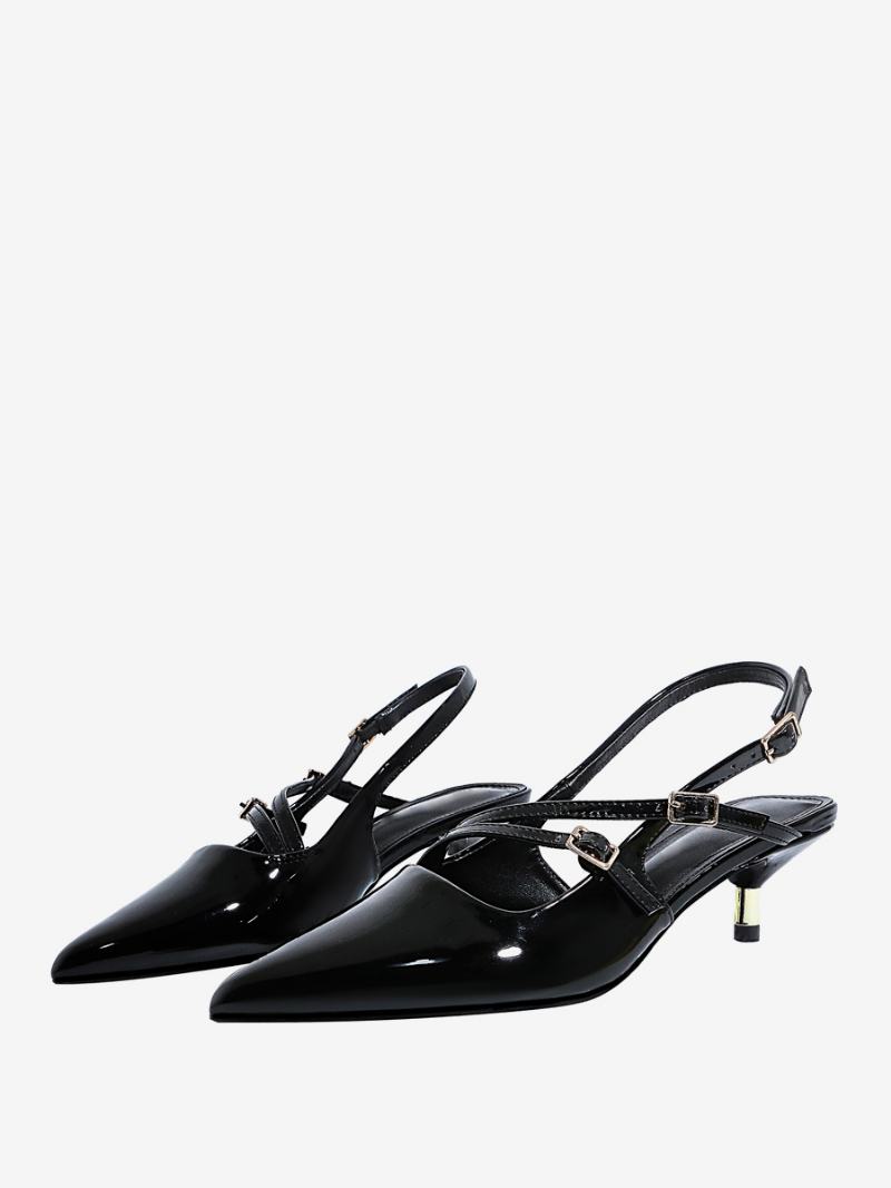 Kitten Heek Pumps Μαύρες Γόβες Με Μυτερά Δάχτυλα Slingback Για Γυναίκες