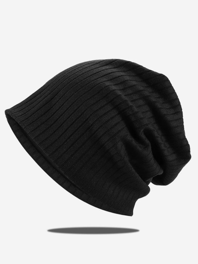 Knitted Cap Grooves Γυναικεία Καπέλα Για Φθινόπωρο Χειμώνα - Μαύρο