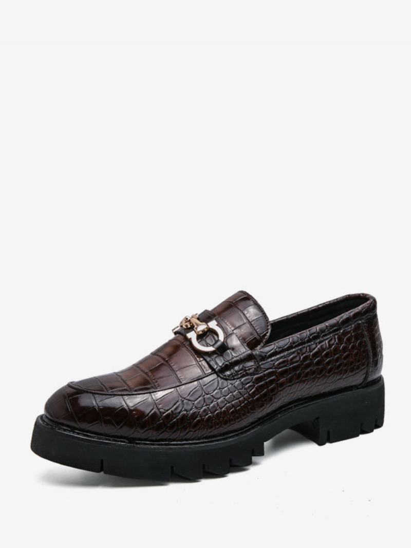 Loafer Ανδρικά Παπούτσια Slip-on Μεταλλικές Λεπτομέρειες Snake Print Round Toe Δέρμα Pu - Καφέ Καφέ