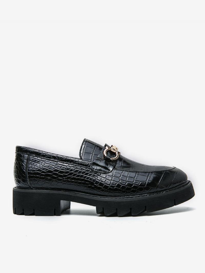 Loafer Ανδρικά Παπούτσια Slip-on Μεταλλικές Λεπτομέρειες Snake Print Round Toe Δέρμα Pu - Μαύρο