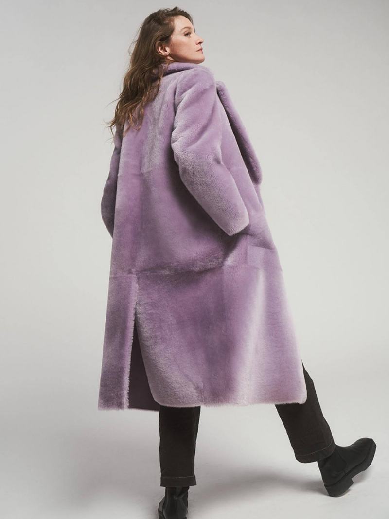 Longline Teddy Coat Με Οδοντωτές Τσέπες Κεκλιμένο Πέτο Εξωτερικά Ρούχα Για Γυναίκες - Λεβάντα