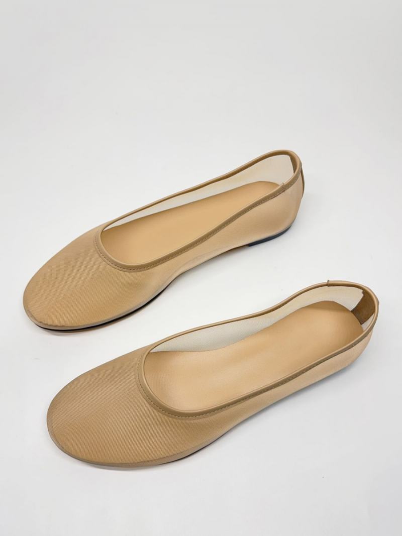 Mesh Ballet Flat Παπούτσια Γυναικεία Round Toe Slip On Pumps - Ανοιχτό Ανοιχτό Κίτρινο