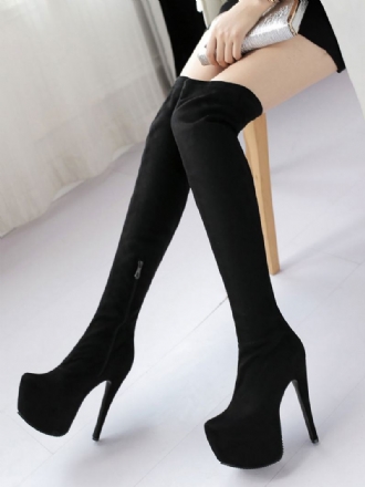 Over Knee Boots Γυναικεία Σέξι Παπούτσια Μαύρα Stretch Μπότες Πλατφόρμας Stiletto