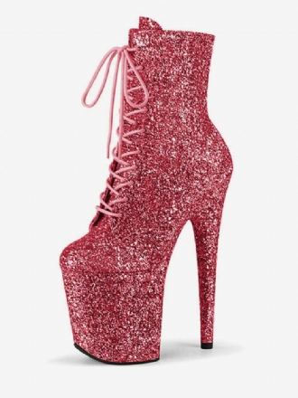 Pole Dance Παπούτσια Γυναικεία Glitter Lace Up Stiletto Heel Boots Με Πλατφόρμα 4 Ιντσών