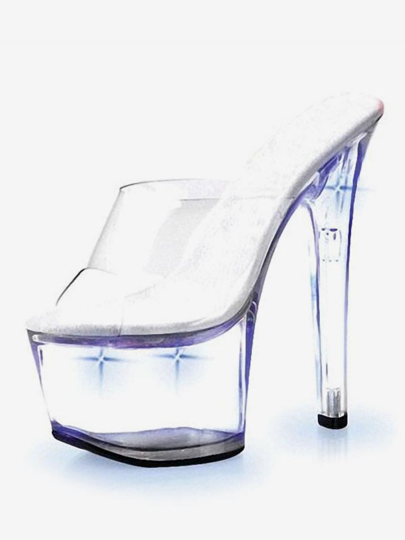 Pole Dance Παπούτσια Γυναικεία Led Clear Exotic Mule Heels Stripper - Μπλε 