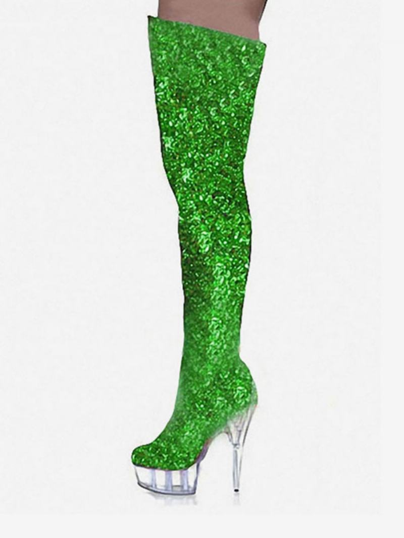 Pole Dance Παπούτσια Γυναικεία Sparkly Stripper Πλατφόρμας Stiletto Heel Over The Knee - Πράσινο