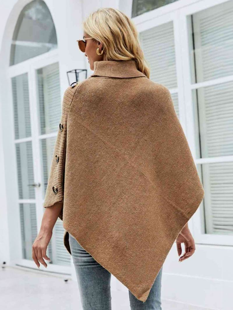 Poncho Για Γυναικεία Ανοιξιάτικα Πανωφόρια Cape Με Ψηλό Γιακά - Βαθύ Ανοιχτό Κίτρινο