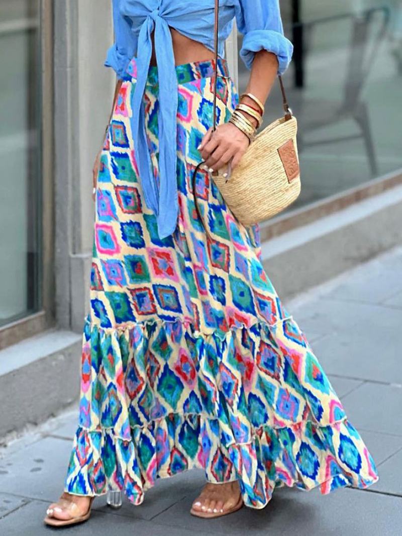 Print Full Φούστα Ψηλόμεση Layering Chic Γυναικείο Πάτο