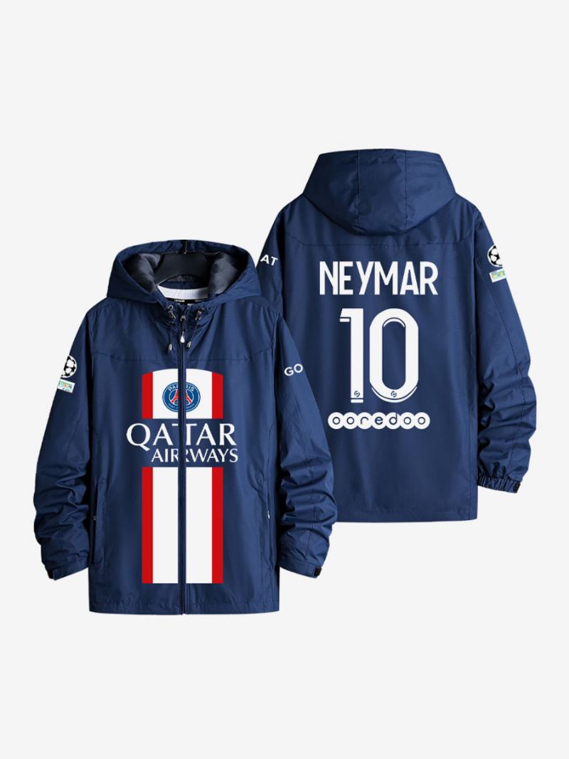 Psg Number 10 Neymar Jr Ανδρικό Μπουφάν Με Κουκούλα Μπλε Παλτό Φερμουάρ