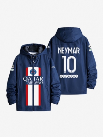 Psg Number 10 Neymar Jr Ανδρικό Μπουφάν Με Κουκούλα Μπλε Παλτό Φερμουάρ