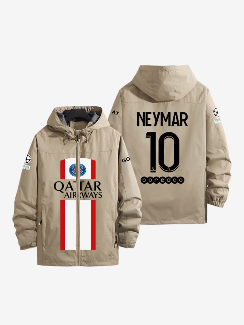 Psg Number 10 Neymar Jr Ανδρικό Μπουφάν Με Κουκούλα Μπλε Παλτό Φερμουάρ - Χακί