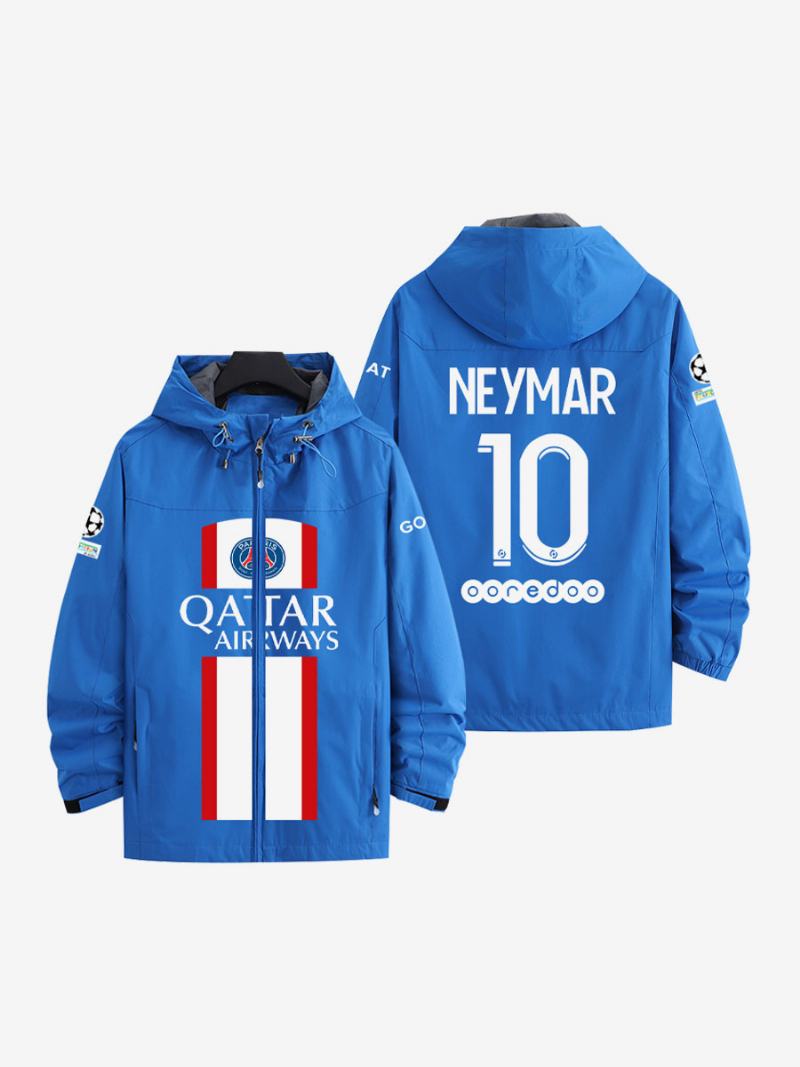 Psg Number 10 Neymar Jr Ανδρικό Μπουφάν Με Κουκούλα Μπλε Παλτό Φερμουάρ - Μπλε