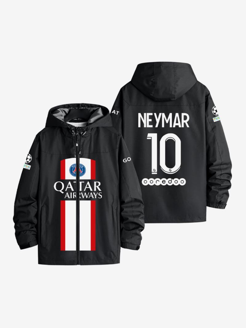 Psg Number 10 Neymar Jr Ανδρικό Μπουφάν Με Κουκούλα Μπλε Παλτό Φερμουάρ - Μαύρο