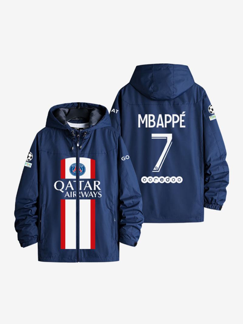 Psg Number 7 Mbappé Ανδρικό Μπουφάν Με Κουκούλα Μακρυμάνικο Μπλε Παλτό Για Άνδρες