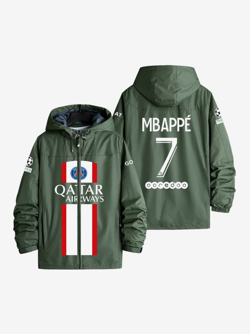 Psg Number 7 Mbappé Ανδρικό Μπουφάν Με Κουκούλα Μακρυμάνικο Μπλε Παλτό Για Άνδρες - Hunter Green