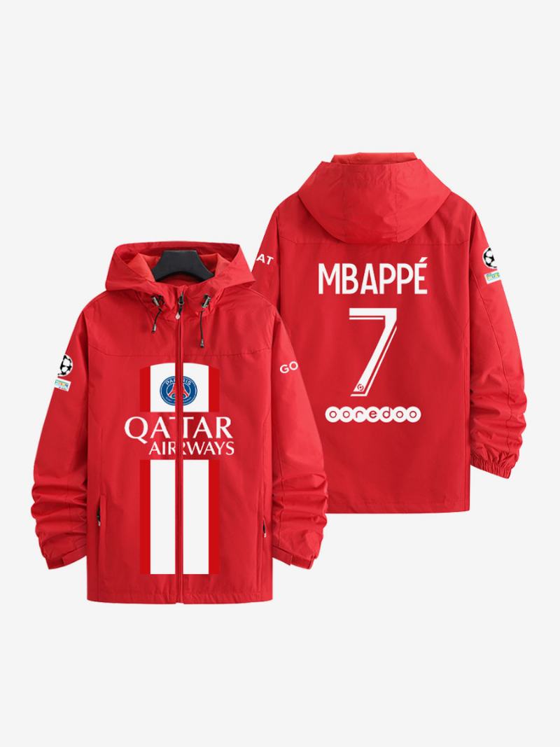 Psg Number 7 Mbappé Ανδρικό Μπουφάν Με Κουκούλα Μακρυμάνικο Μπλε Παλτό Για Άνδρες - Κόκκινο