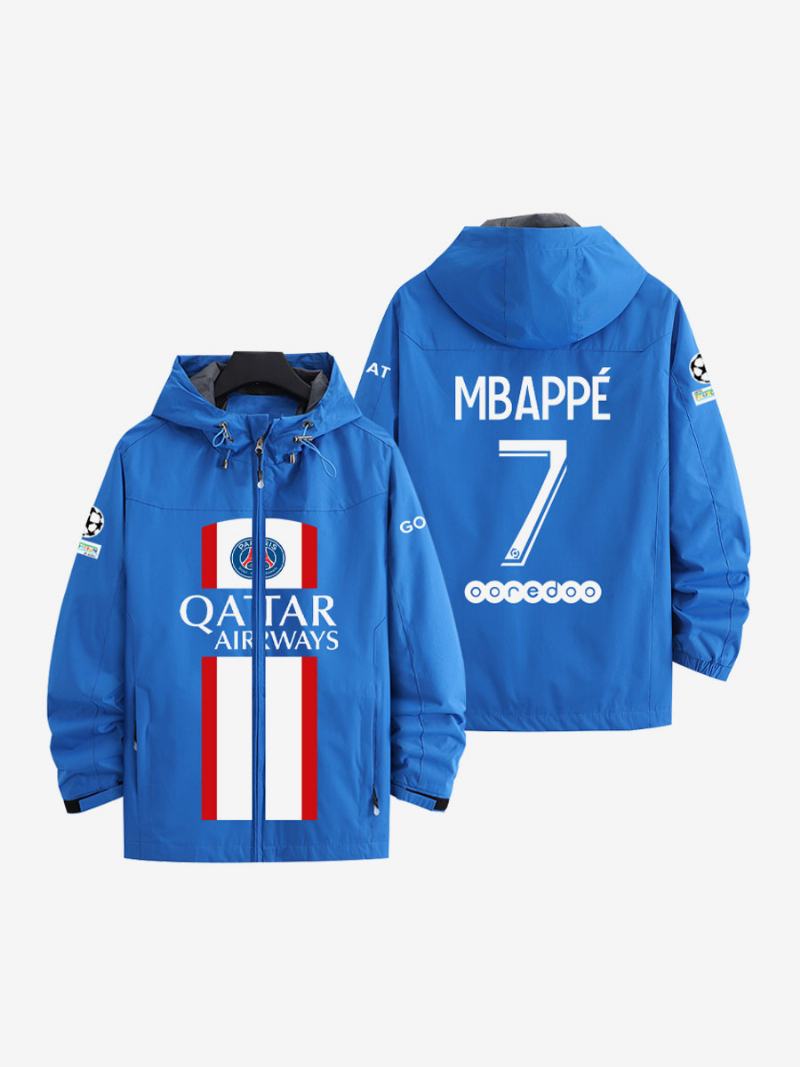 Psg Number 7 Mbappé Ανδρικό Μπουφάν Με Κουκούλα Μακρυμάνικο Μπλε Παλτό Για Άνδρες - Μπλε