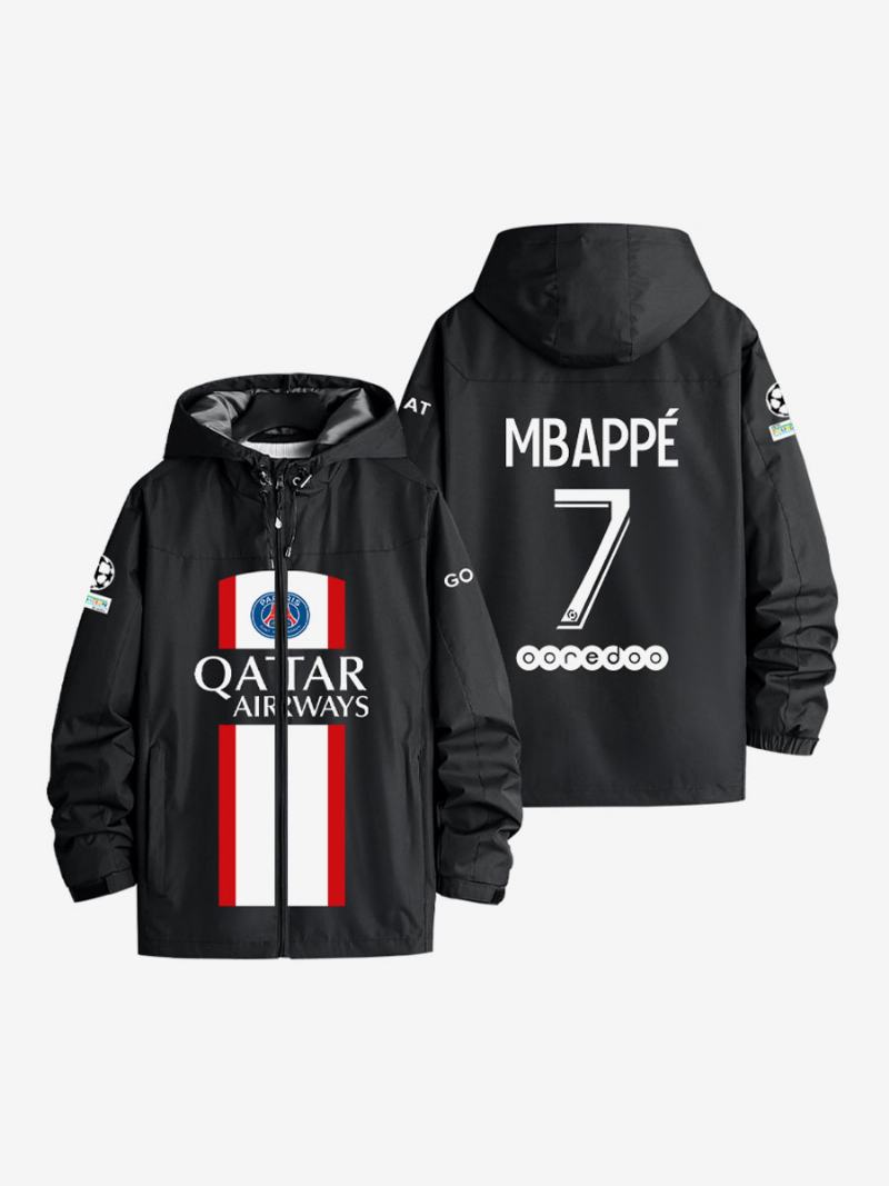 Psg Number 7 Mbappé Ανδρικό Μπουφάν Με Κουκούλα Μακρυμάνικο Μπλε Παλτό Για Άνδρες - Μαύρο