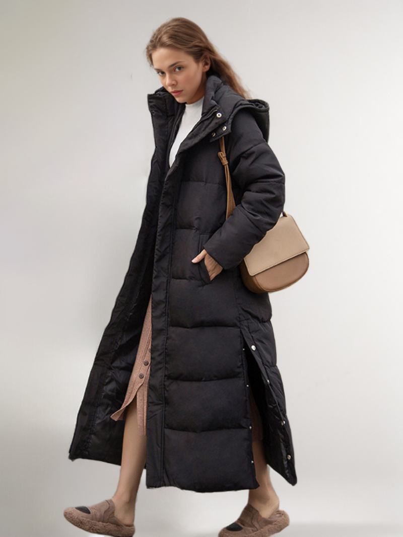 Puffer Coats Εκρού Λευκό Χειμερινά Μακριά Πανωφόρια Γυναικεία - Μαύρο