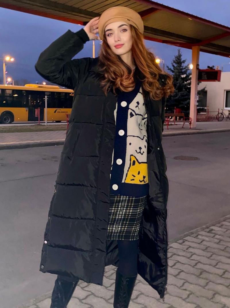 Puffer Coats Εκρού Λευκό Χειμερινά Μακριά Πανωφόρια Γυναικεία - Μαύρο