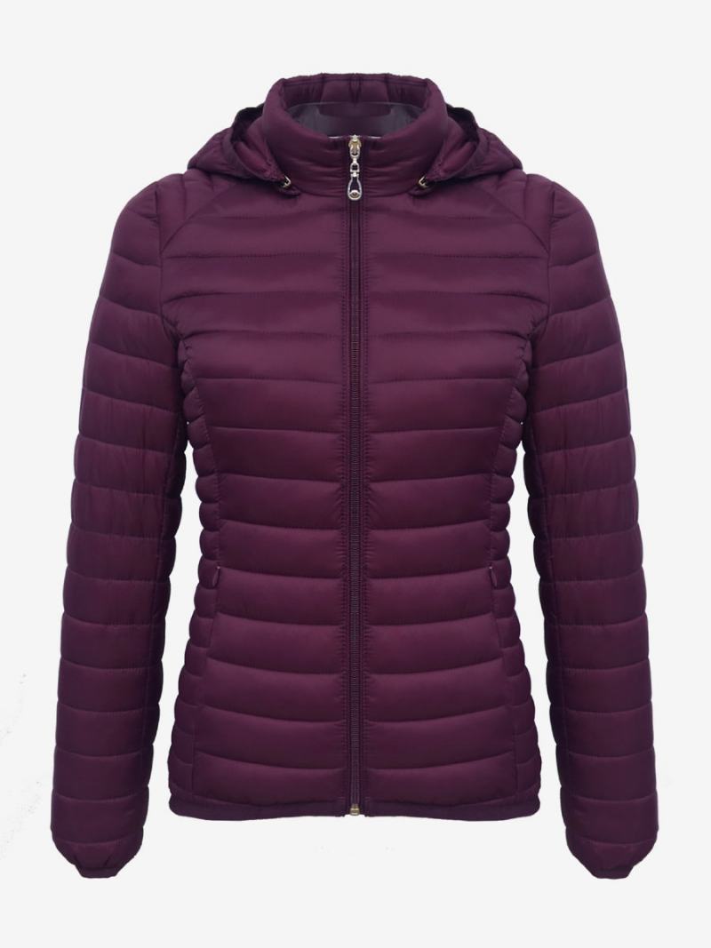 Puffer Coats Ροζ Με Κουκούλα Βαμβακερά Χειμερινά Ζεστά Πανωφόρια Για Γυναίκες - Βουργουνδία