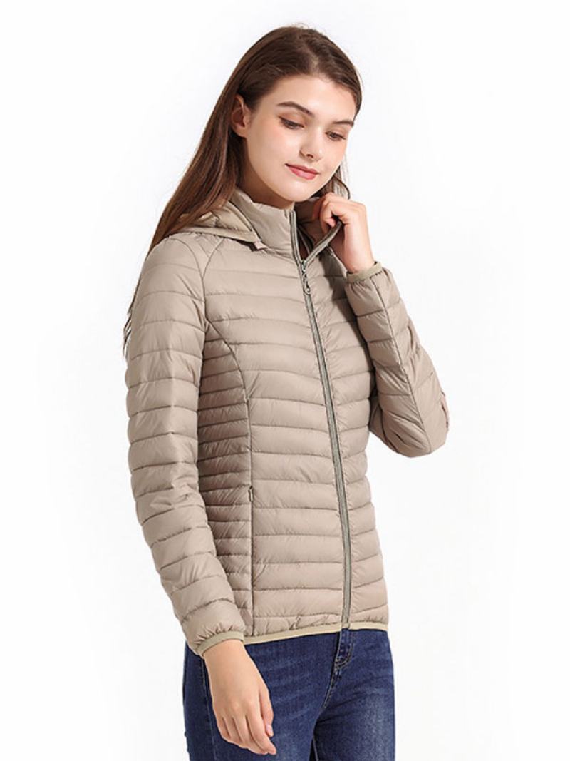 Puffer Coats Ροζ Με Κουκούλα Βαμβακερά Χειμερινά Ζεστά Πανωφόρια Για Γυναίκες - Μπεζ