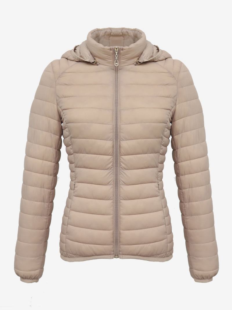 Puffer Coats Ροζ Με Κουκούλα Βαμβακερά Χειμερινά Ζεστά Πανωφόρια Για Γυναίκες - Μπεζ