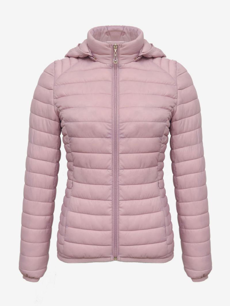 Puffer Coats Ροζ Με Κουκούλα Βαμβακερά Χειμερινά Ζεστά Πανωφόρια Για Γυναίκες - Ροζ