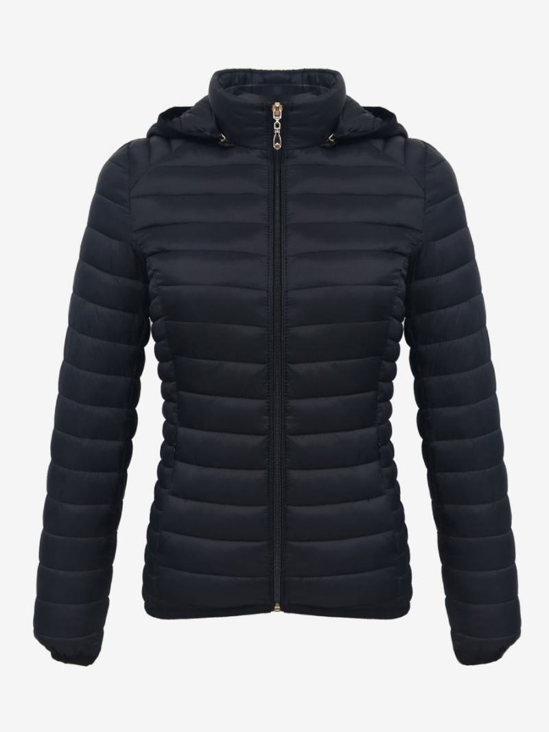 Puffer Coats Ροζ Με Κουκούλα Βαμβακερά Χειμερινά Ζεστά Πανωφόρια Για Γυναίκες - Μαύρο