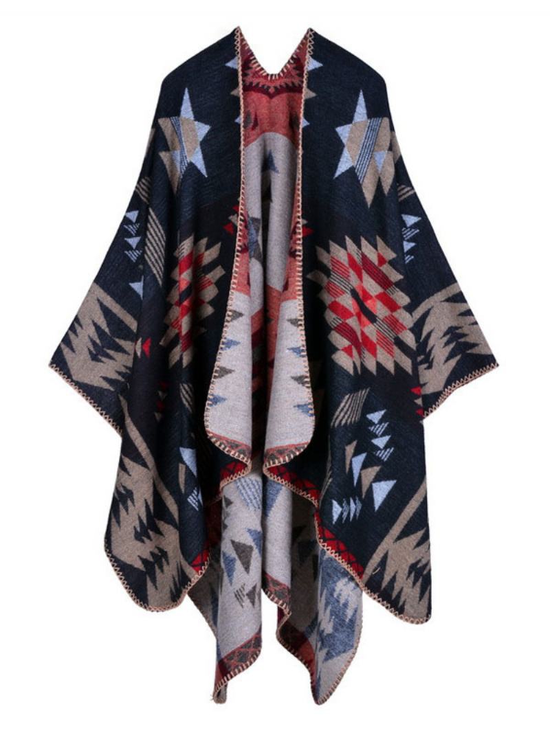 Shawl Wrap Καρό Bohemian Print Cardigan Cape Για Γυναίκες - Ανοιχτό Κίτρινο