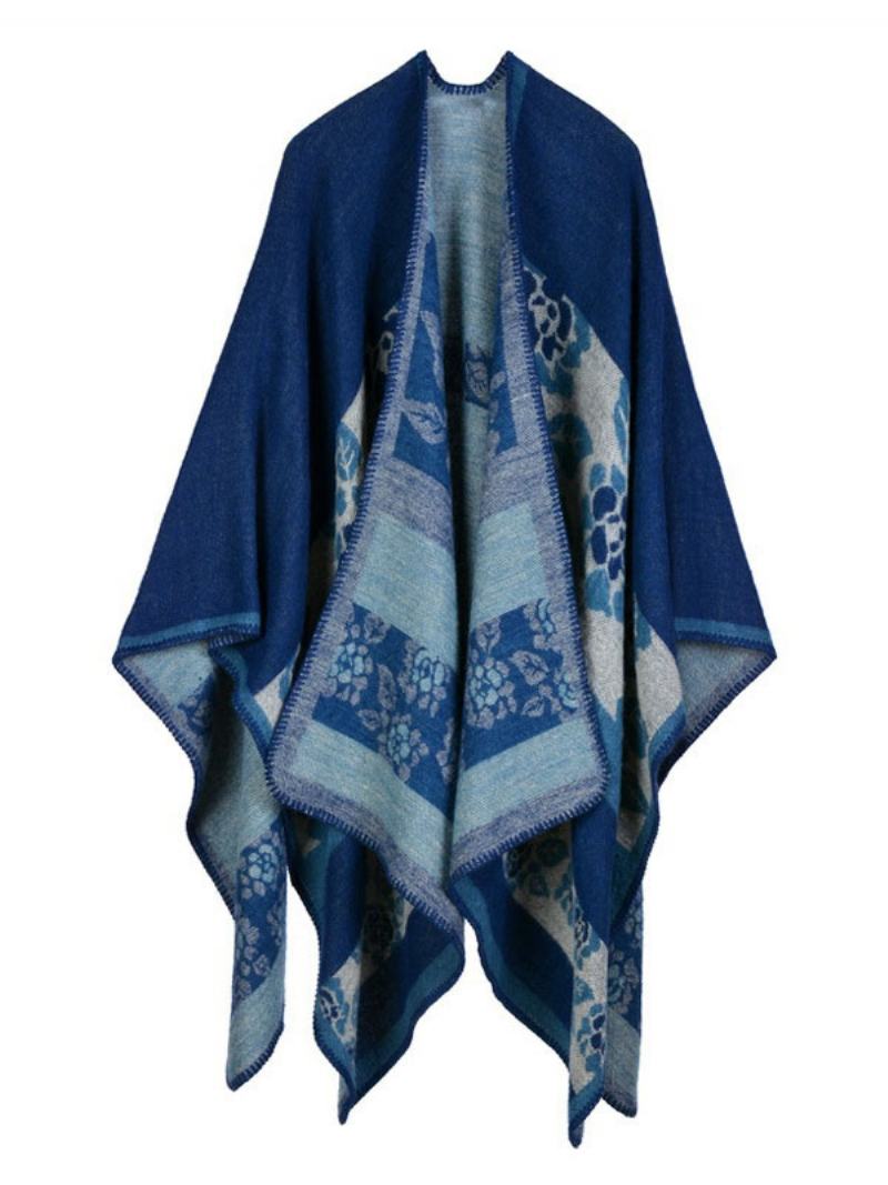 Shawl Wrap Καρό Bohemian Print Cardigan Cape Για Γυναίκες - Σκούρο Ναυτικό