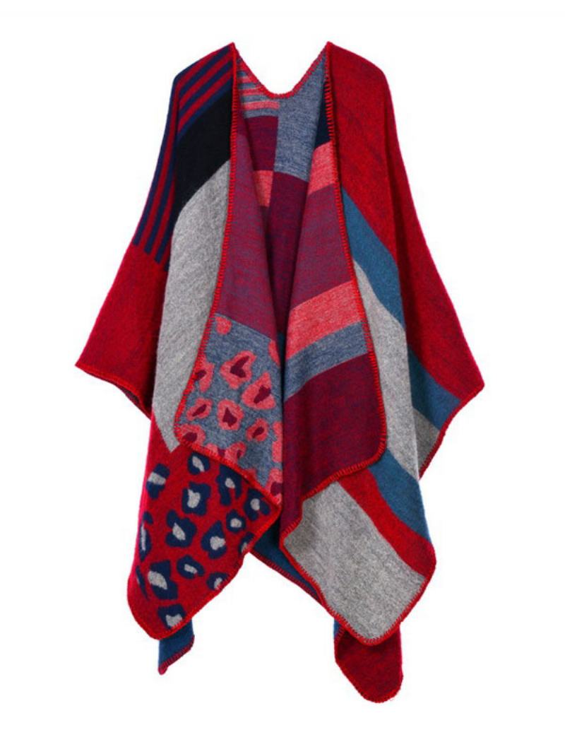 Shawl Wrap Καρό Bohemian Print Cardigan Cape Για Γυναίκες - Κόκκινο