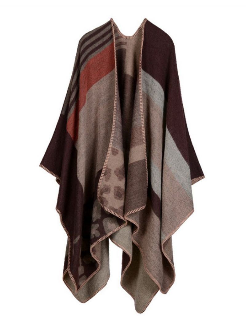 Shawl Wrap Καρό Bohemian Print Cardigan Cape Για Γυναίκες - Καφέ Καφέ