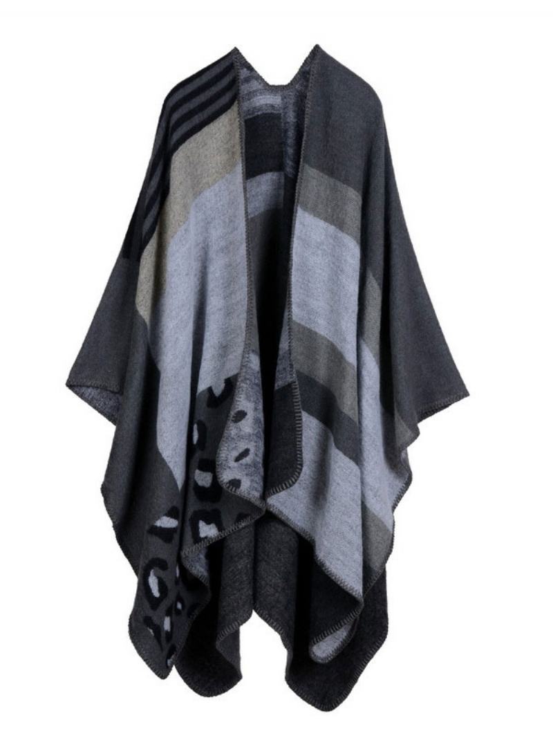 Shawl Wrap Καρό Bohemian Print Cardigan Cape Για Γυναίκες - Γκρι