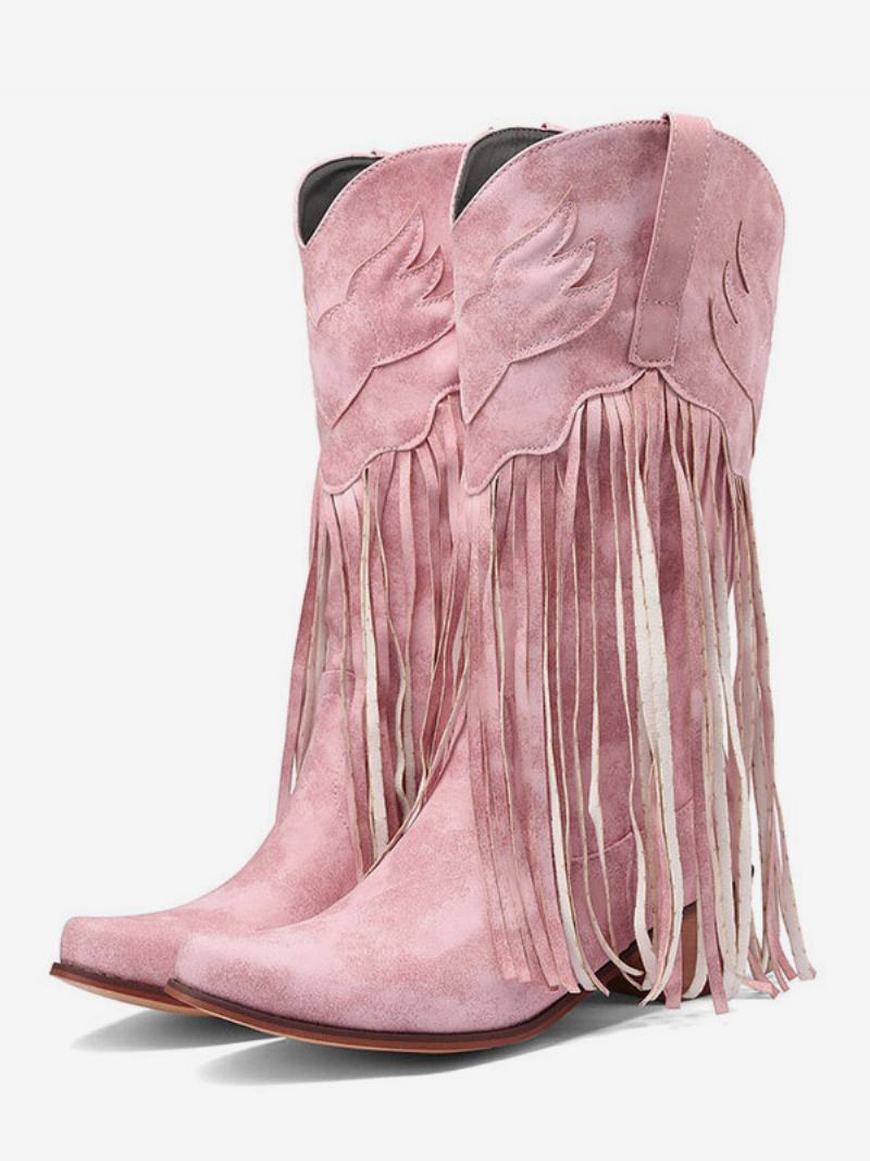 Suede Pink Western Boots Γυναικείες Μπότες Cowgirl Με Μυτερή Φούντα