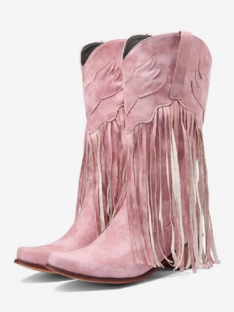 Suede Pink Western Boots Γυναικείες Μπότες Cowgirl Με Μυτερή Φούντα