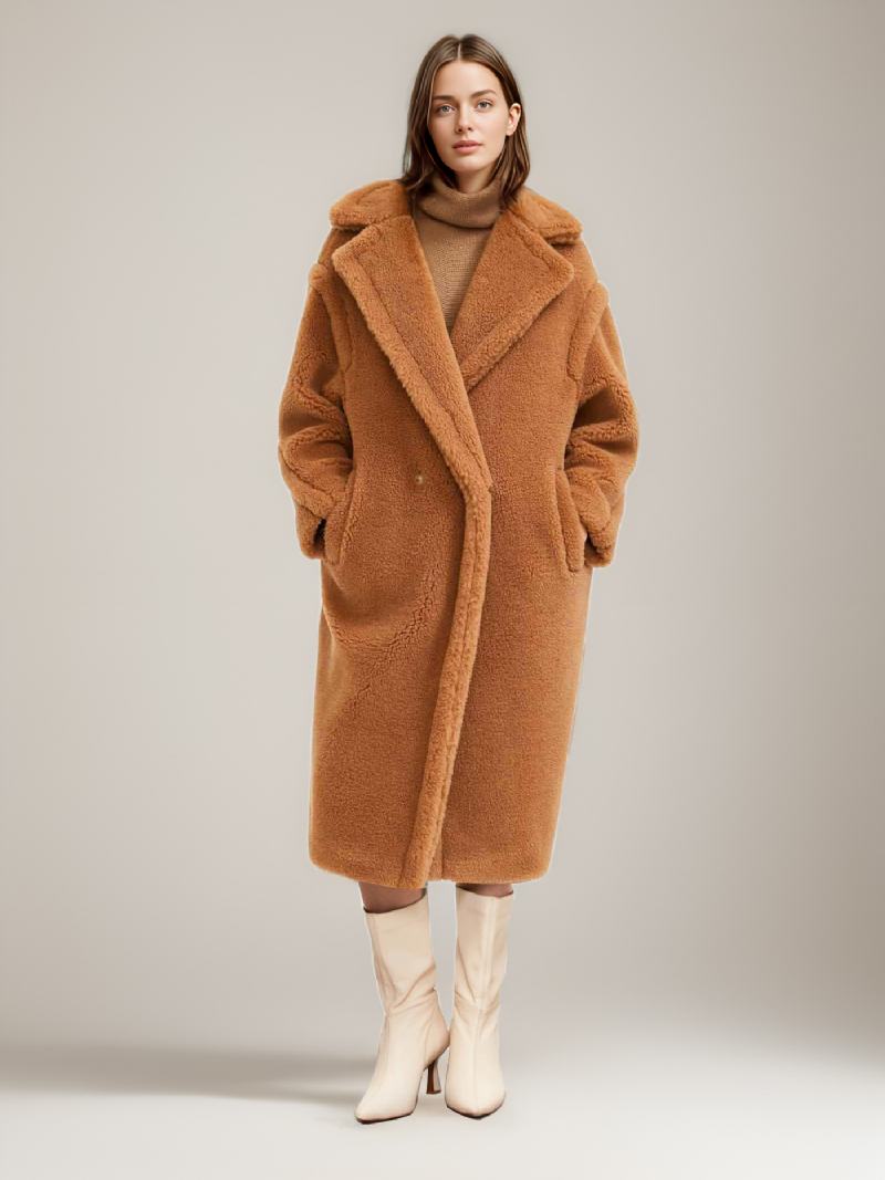 Teddy Coat Με Οδοντωτό Πέτο Longline Faux Fur Outerwear Για Γυναίκες