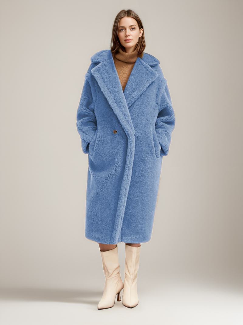 Teddy Coat Με Οδοντωτό Πέτο Longline Faux Fur Outerwear Για Γυναίκες - Μπλε