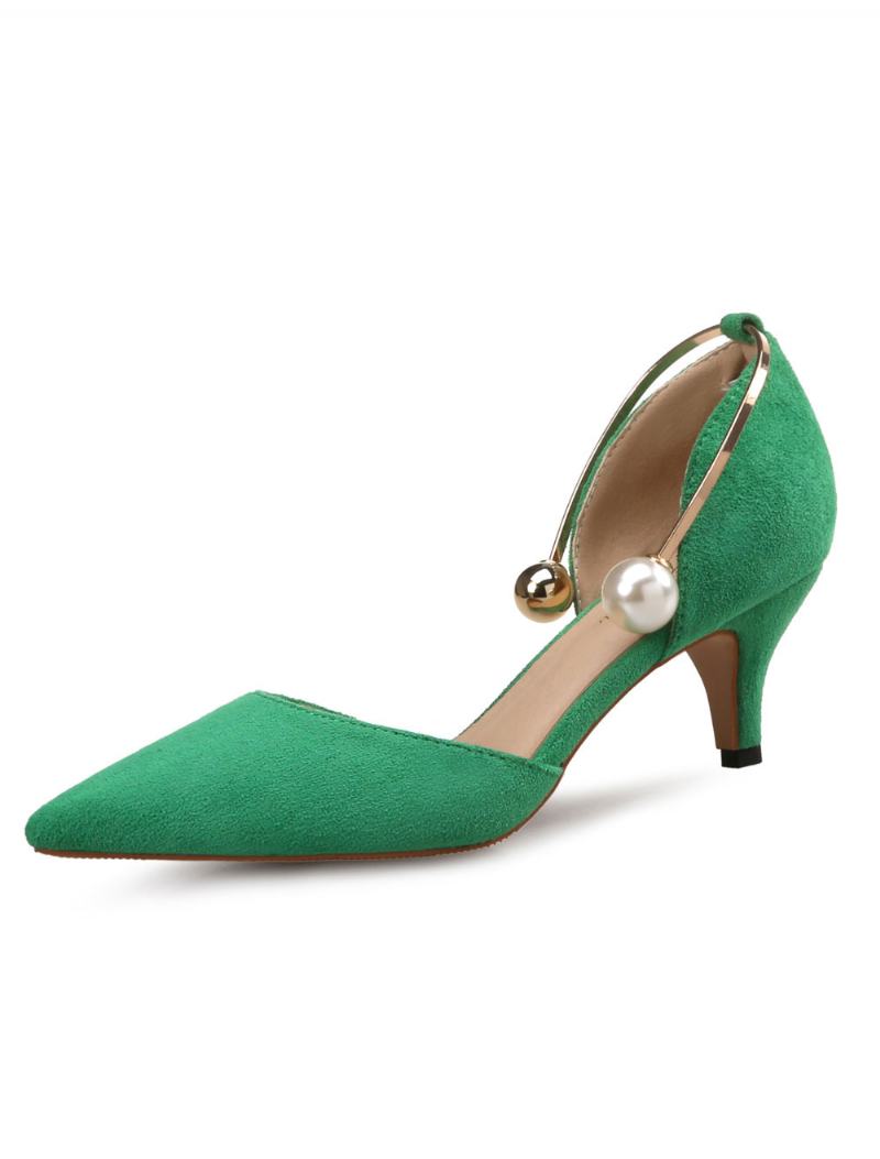 Turquoise Kitten Heel D'orsay Pumps Με Πέρλες Για Γυναίκες