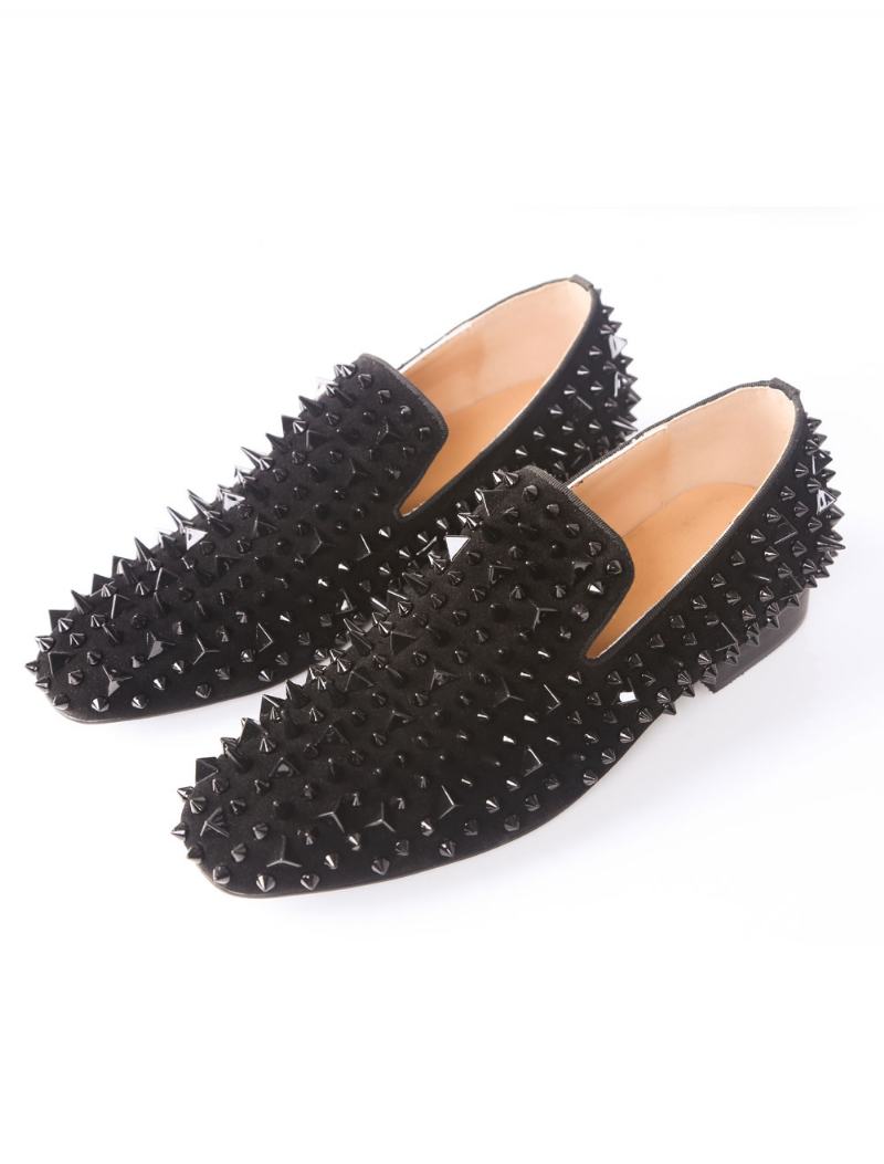 Ανδρικά Black Spike Loafers Prom Party Γαμήλια Παπούτσια With Riverts - Μαύρος