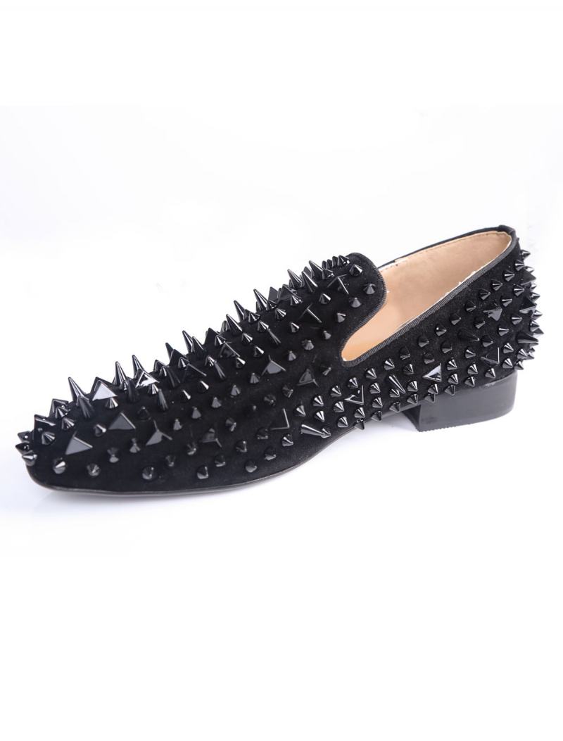 Ανδρικά Black Spike Loafers Prom Party Γαμήλια Παπούτσια With Riverts - Μαύρος