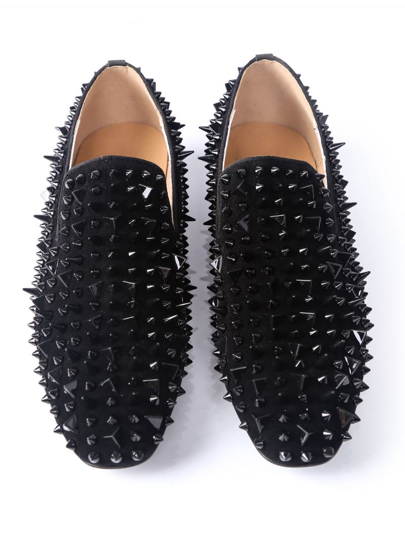 Ανδρικά Black Spike Loafers Prom Party Γαμήλια Παπούτσια With Riverts - Μαύρος