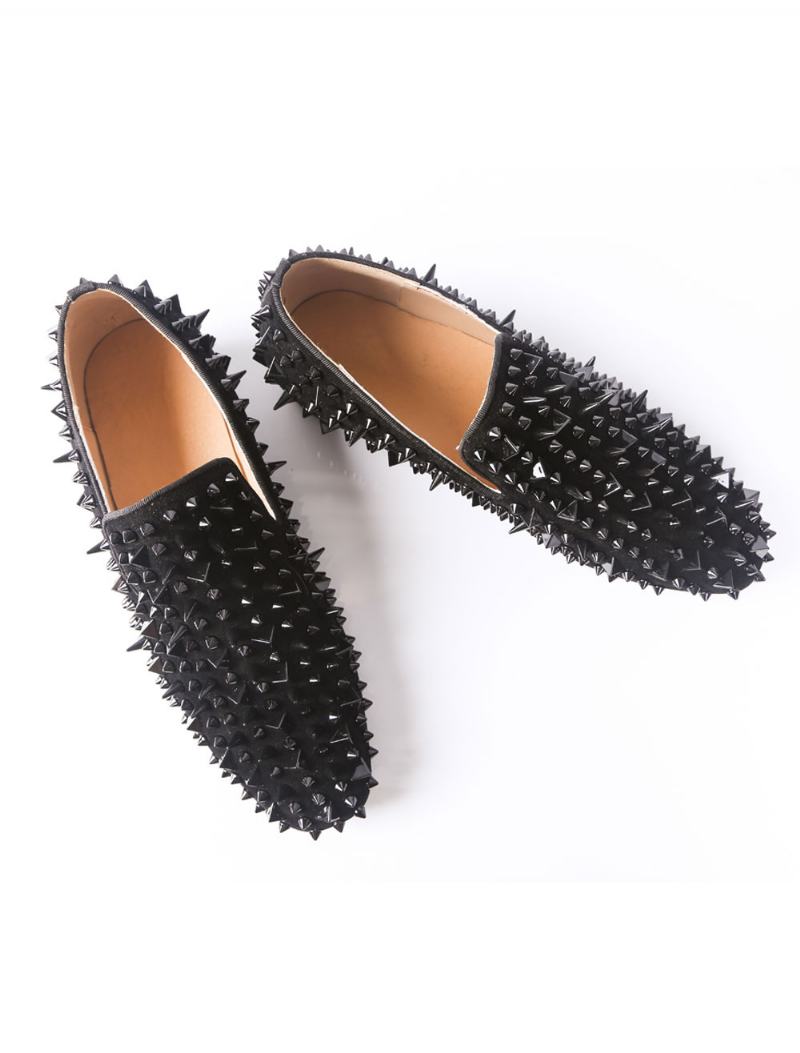 Ανδρικά Black Spike Loafers Prom Party Γαμήλια Παπούτσια With Riverts - Μαύρος